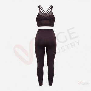 Ensemble de yoga 2 pièces pour femmes : soutien-gorge de sport en maille à bretelles croisées et leggings taille haute - Product Image 2