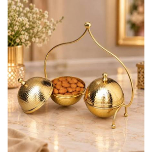 Golden Metal Lidded Bowls Set with Arched <b>Stand</b> Polished Finish Handmade for <b>Food</b> Serving Glam Design Dry Fruit Organizer - Product Image 5