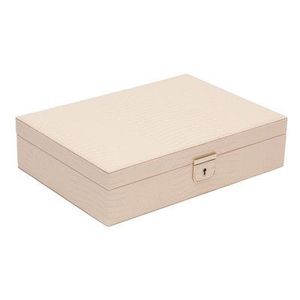Boîte à bijoux rectangulaire moderne en cuir blanc avec couvercle, design minimaliste, conteneur de rangement à charnière à 1 niveau - Product Image 2
