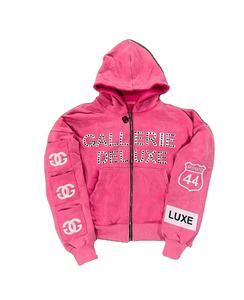 Personalizado de los hombres de peso pesado de algodón Zip Hoodie Sunfaded ácido lavado francés Terry Streetwear Rhinestone Zip Boxy Fit sudaderas con capucha de gran tamaño - Product Image 1