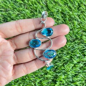 Blue Topaz 925 Sterling <b>Silver</b> Gold Plated Vintage Handmade Pendant Necklace Natural Gemstone Jewelry Gift for Women - Product Image 2