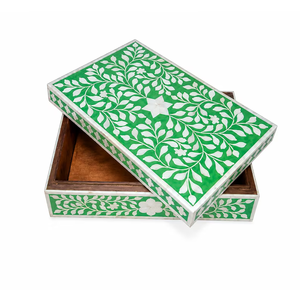 Handmade Unique Design Green Bone Inlay Floral Decorative Storage <b>Jewelry</b> Box - Product Image 5