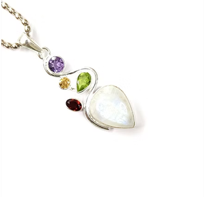 Multi-Colour Gemstone 925 Silver <b>Pendant</b> with Teardrop Shape and Minimalist Style (8.3 Grams)-Unisex Everyday - Product Image 2