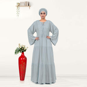 Kaftan en rayonne de qualité supérieure, coupe modeste, avec silhouette évasée superposée, encolure ornée de dentelle, tissu respirant, coupe décontractée, tenue décontractée - Product Image 2