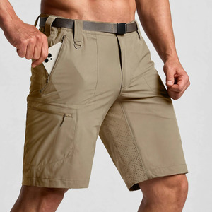 Shorts cargo bleus pour hommes, taille mi-haute, fermeture boutonnée, séchage rapide, tissu Oxford, couleur unie, décontractés, avec poches - Product Image 1