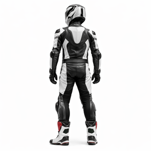 Traje de Motociclismo Personalizado, de Cuero, Completo, en Negro, Blanco y Gris, con Protección, Sin Logotipo, OEM - Product Image 4