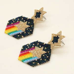 Vente en gros de boucles d'oreilles bohèmes de haute qualité en perles MIYUKI, bijoux tissés en forme d'étoile hexagonale arc-en-ciel pour femmes - Product Image 3