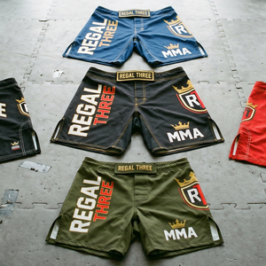 Regal Three Men's MMA Fight Shorts Black Gold Print Martial Arts Wear MMA Shorts Unisex <b>Boxer</b> Trainer MMA Shorts - Product Image 1