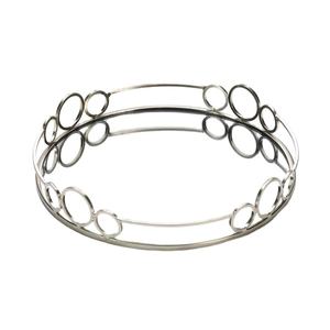 Plateau miroir contemporain rond en métal argenté avec design circulaire Plateau de service élégant pour les fêtes, les centres de table ou les présentoirs de vanités - Product Image 1