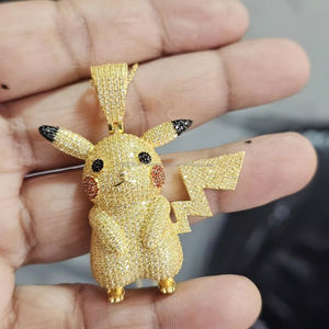 Pendentif en forme de canard et de Pikachu en diamant moissanite, style hip-hop personnalisé, en argent sterling 925, cadeau - Product Image 1