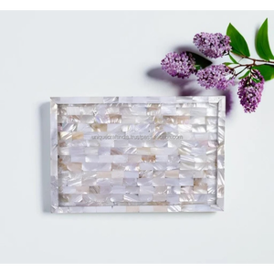 Plateau rectangulaire en incrustation de nacre avec motif en grille Plateau de service en bois fait à la main pour bureau Table Bar Comptoir Décor Cadeau - Product Image 4