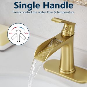 Waterfall Nickel Gold 1-Hole Bathroom Faucets Single-Handle Vanity <b>Bath</b> <b>Mixer</b> <b>Tap</b> Pop Drain Supply Lines Sink Faucet Deck Plate - Product Image 5