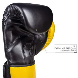 Gants de boxe d'entraînement pour enfants Econex Sports en cuir PU noir et jaune, à doigts entiers, avec fermeture à lacets au poignet, personnalisables - Product Image 2