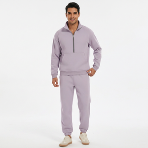 Conjunto Deportivo de Mujer Color Lavanda con Cierre de Media Cremallera, Sudadera de Manga Larga y Pantalones con Bolsillos Laterales para Otoño - Product Image 6