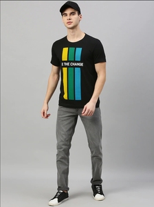T-shirt à manches courtes noir pour homme, imprimé avec un motif géométrique, logo sur le devant, vêtement décontracté d'été, 100% coton, respectueux de l'environnement - Product Image 2