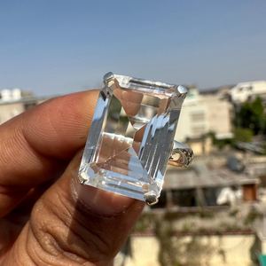Natural Clear Crystal <b>Quartz</b> <b>Ring</b> 925 Sterling Silver Faceted Rectangular Transparent Gemstone Jewelry Elegant Gift - Product Image 1
