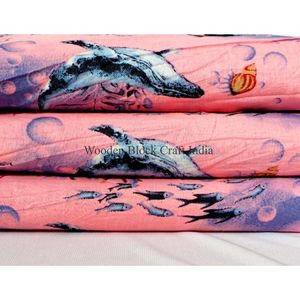 Tela de algodón estampada a mano con motivos de peces para decoración del hogar, ropa de mujer, vestidos y camisas, para tapicería, costura y manualidades. - Product Image 2