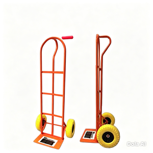 Red Steel Hand Cart With 2 Yellow <b>Wheels</b> Durable Powder Coated Industrial Platform Trolley - Product Image 1