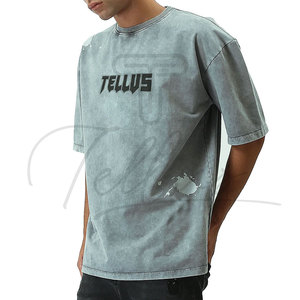 Camisetas Casuales Extra Grandes de Punto con Lavado Ácido para Hombre, Diseño de Última Moda, Color Sólido, 100% Algodón, Transpirables y de Secado Rápido - Product Image 3