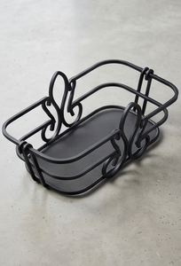 Custom Black Metal <b>Rectangular</b> Wire Storage <b>Basket</b> Scroll Center Handle Decorative Holder Modern Stand - Product Image 5