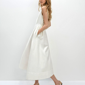 Vestido de Verano Casual para Mujer, Corte Regular, Transpirable, para Vacaciones en la Playa, Estilo Elegante, Vintage, Sin Mangas, Maxi, Línea A, Algodón, Color Sólido - Product Image 1