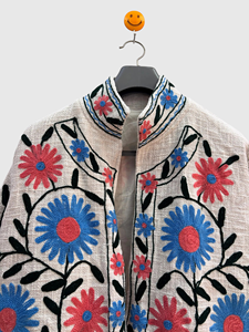 Veste en coton brodée à la main à motifs floraux, manches longues, col mandarin, style Prairie Chic, pour adulte, printemps, grande taille - Product Image 4