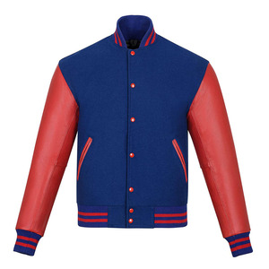Custom Logo Varsity Jacket <b>Men</b> Royal <b>Blue</b> Wool Body Red Genuine Leather Sleeves Letterman Baseball Bomber Jacket - Product Image 1