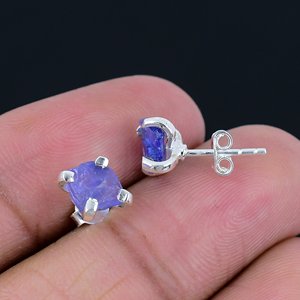 <b>Top</b> Grade Tanzanite Stud Earrings 925 Sterling <b>Silver</b> Natural Gemstone Handmade Jewelry For Women At Wholesale Price - Product Image 2