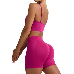 Wholesale Women Plus Size Solid Front Mid Waist Seamless Yoga Set Sports <b>Bra</b> Shorts Fitness Workout Activewear Stretch - Product Image 2