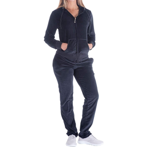 Ensemble de survêtement en polaire à capuche pour femmes, manches longues, couleur unie, coupe décontractée, pantalon long avec poches, à porter en toutes saisons - Product Image 3
