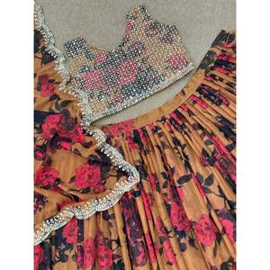 JD Designer Bronce 2xl Party Wear Lehenga Choli con Impresión Digital para Vestidos de Fiesta - Product Image 4