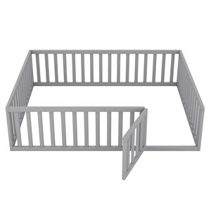 Letto a pavimento Queen Size in legno grigio con recinzione e porta per bambini - Vecchio SKU WF289663AAE - Product Image 5