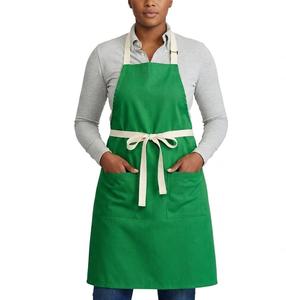 Green Cotton Bib Apron With Two Pockets And <b>Adjustable</b> <b>Straps</b> For Women Restaurant Bar Use - Product Image 1