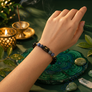 Bracelet bohème en perles d'obsidienne noire et de lapis-lazuli Sagittarius - Product Image 2