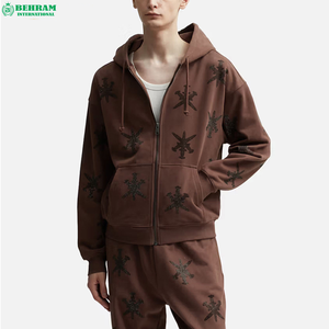 Sudadera con capucha para hombre de alta calidad, transpirable, con cremallera, corte regular, informal, para otoño, con pedrería bordada. - Product Image 2