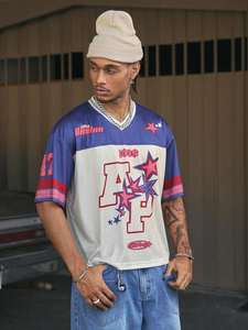 Maillot de football surdimensionné en mesh avec impression de numéro d'étoile, unisexe, streetwear, chemise de sport personnalisée, fabricant en gros - Product Image 3