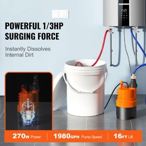 Kit di Lavaggio Efficiente per Scaldabagno Senza Serbatoio con Pompa, Secchio da 5 Galloni, 2 Tubi, Polvere Decalcificante e Adattatore per Chiave - Product Image 2