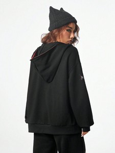 Conjunto Deportivo de Invierno Unisex 100% Algodón Negro con Pedrería, Sudadera con Cremallera y Pantalones, Ropa Urbana con Adornos, Conjunto Casual de 2 Piezas, Moda Y2K - Product Image 5