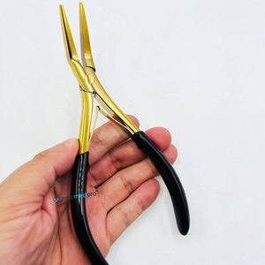 Custom Brand Name Gold Plasma Curved Surgical Grade Stainless Steel Professional Hair <b>Extension</b> Styling Pliers for <b>Micro</b> Nano - Product Image 1