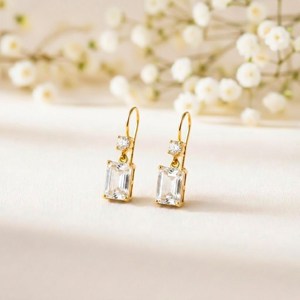 Boucles d'oreilles pendantes en topaze blanche et CZ en argent sterling 925 ou plaqué or 18 carats, bijoux fins minimalistes, cadeau élégant pour femmes - Product Image 2