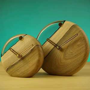 Modern Art Deco Square Wooden Glass <b>Desk</b> <b>Clock</b> with Gold Hands Wave Movement Silent Alarm-Stylish Office & Home Accessory - Product Image 1