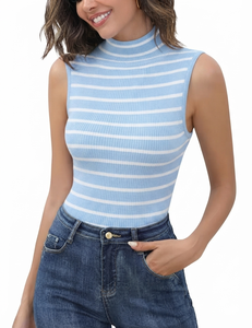 Women's Casual Summer Wear Sleeveless Striped Tank <b>Top</b> Breathable Cotton Polyester Material Regular Length Customized Logo - Product Image 6