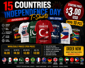 T-shirts surdimensionnés personnalisés pour la Journée de l'Indépendance de 15 pays, 100 % coton, streetwear patriotique, vente en gros, t-shirts graphiques pour la Journée nationale - Product Image 2