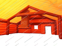Structure gonflable combinée maison-tente avec toboggan, parcours de jeux, piste de course, château de saut extérieur décoratif, petite machine distributrice, thème carnaval