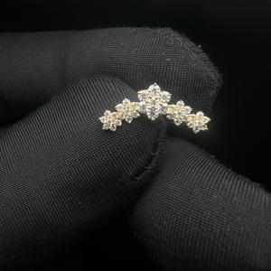 Diamond Flower Stud Earring In 14K Solid Gold With Internally Threaded <b>Flat</b> Back Design Dainty <b>Piercing</b> <b>Jewelry</b> For Women Gift - Product Image 6