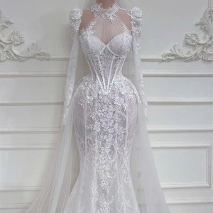 Fabrication OEM de robes de mariée, design sirène moderne, fleurs en cristal faites à la main, dentelle, perles, design personnalisé, nouvelles tendances - Product Image 2