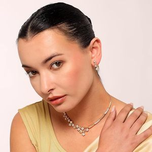 Ensemble collier et boucles d'oreilles géométriques plaqués or rose avec cristaux en strass pour femmes, bijoux de fête, ensembles de bijoux tendance - Product Image 4