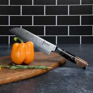 Cuchillo de chef de acero de Damasco de 8 pulgadas con espiga recta y mango de madera para cocina - Product Image 3