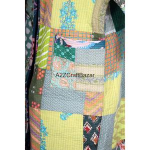 Kimono indien vintage fait main Kantha pour femme, col en V, cordon de serrage, manches trois-quarts, robe de luxe 100% coton, séchage rapide, doux - Product Image 2