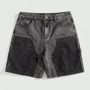 Pantalones Cortos Bermuda de Mezclilla para Hombre Daniel W. Fletcher, Color Negro, Ecológicos, con Lentejuelas y Bordado de Letras en la Parte Delantera, Estilo Urbano - Product Image 6